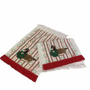 Vintage Screen Prints by Sayco Christmas Goose Fingertip Towels Set of 2 Holiday